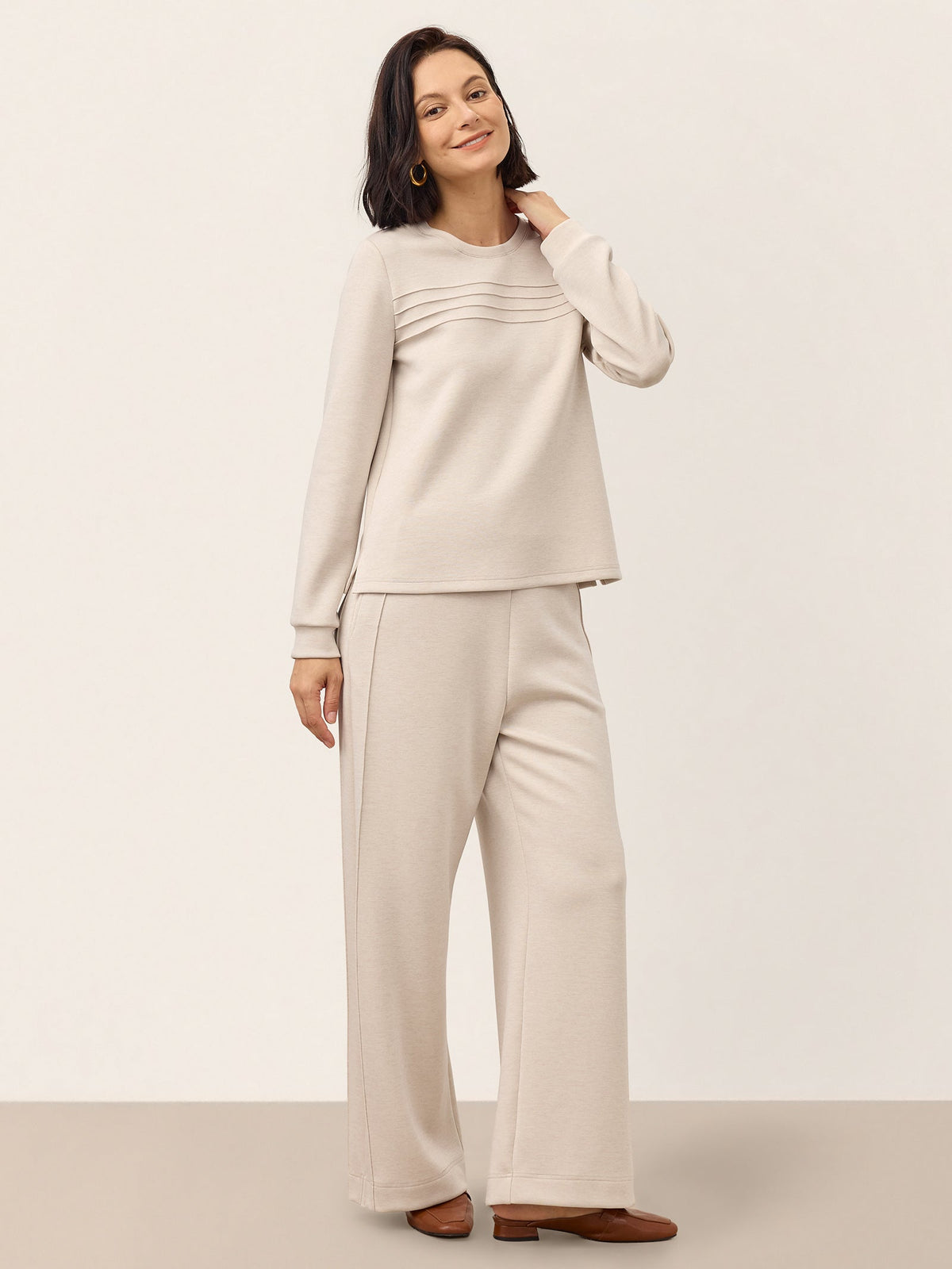 Wool Accordion Pleat Long Sleeve Top ORABEL