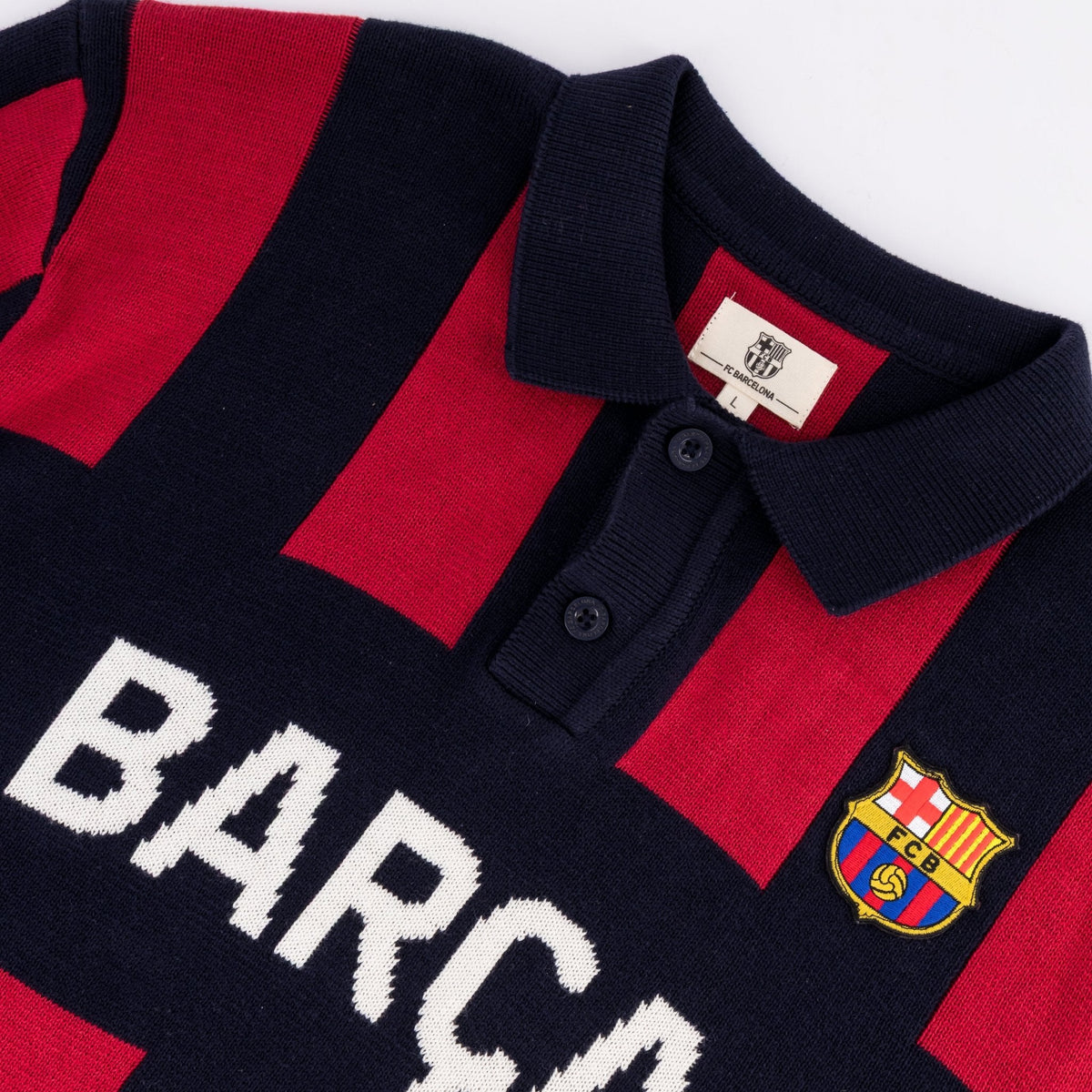 Barcelona FC Stripe 2 Button Long Sleeve Knit Polo Navy