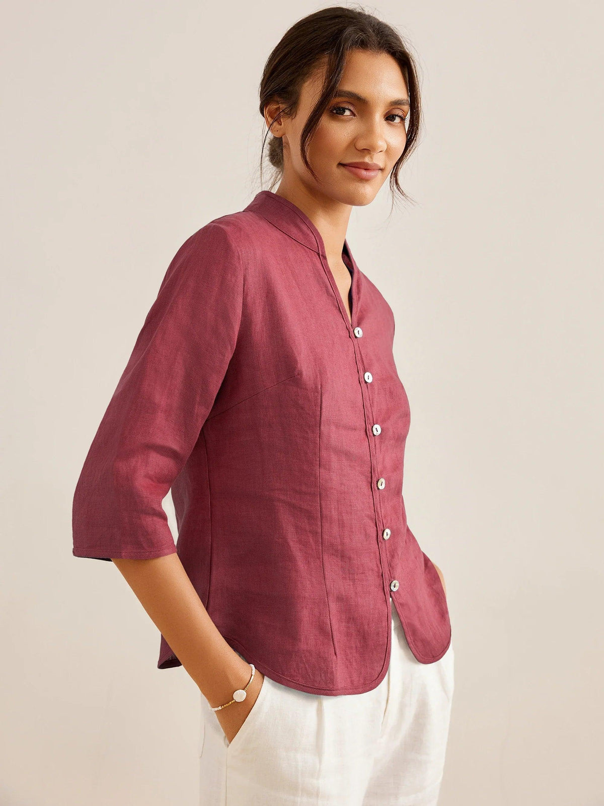 100% Linen Hand Button Fitted Jacket AMELIA