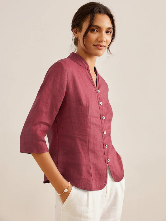 100% Linen Hand Button Fitted Jacket AMELIA