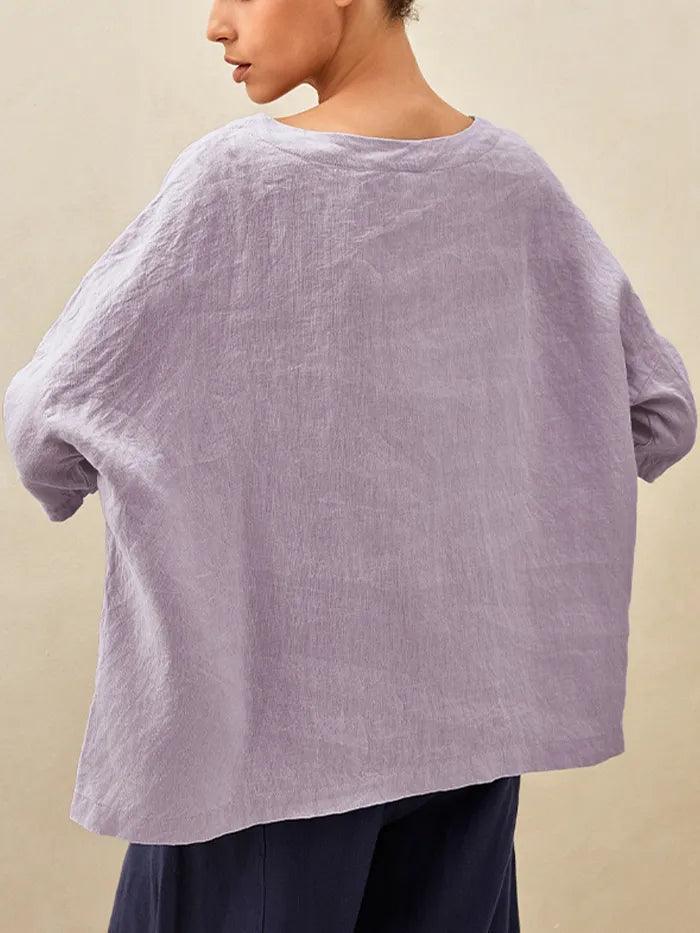 100% Linen Boatneck 3/4 Length Sleeve Top AURORA