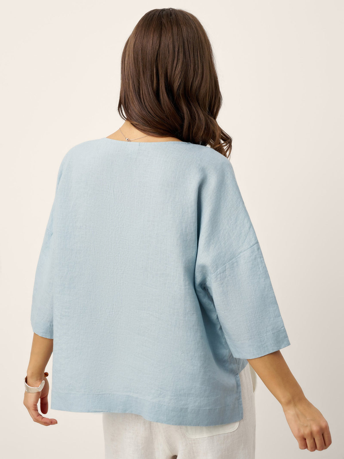 100% Linen Drop Shoulder Asymmetric Layered Hem Overtop VIOLA