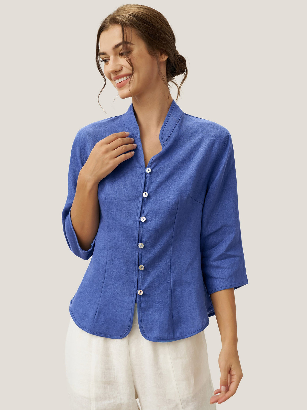 100% Linen Hand Button Fitted Jacket AMELIA