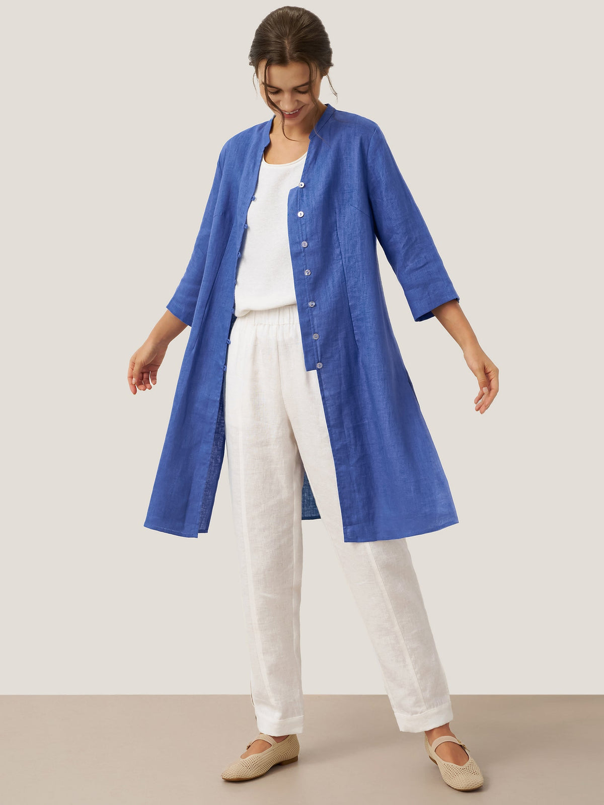 100% Linen Hand Button Long Top DILLON