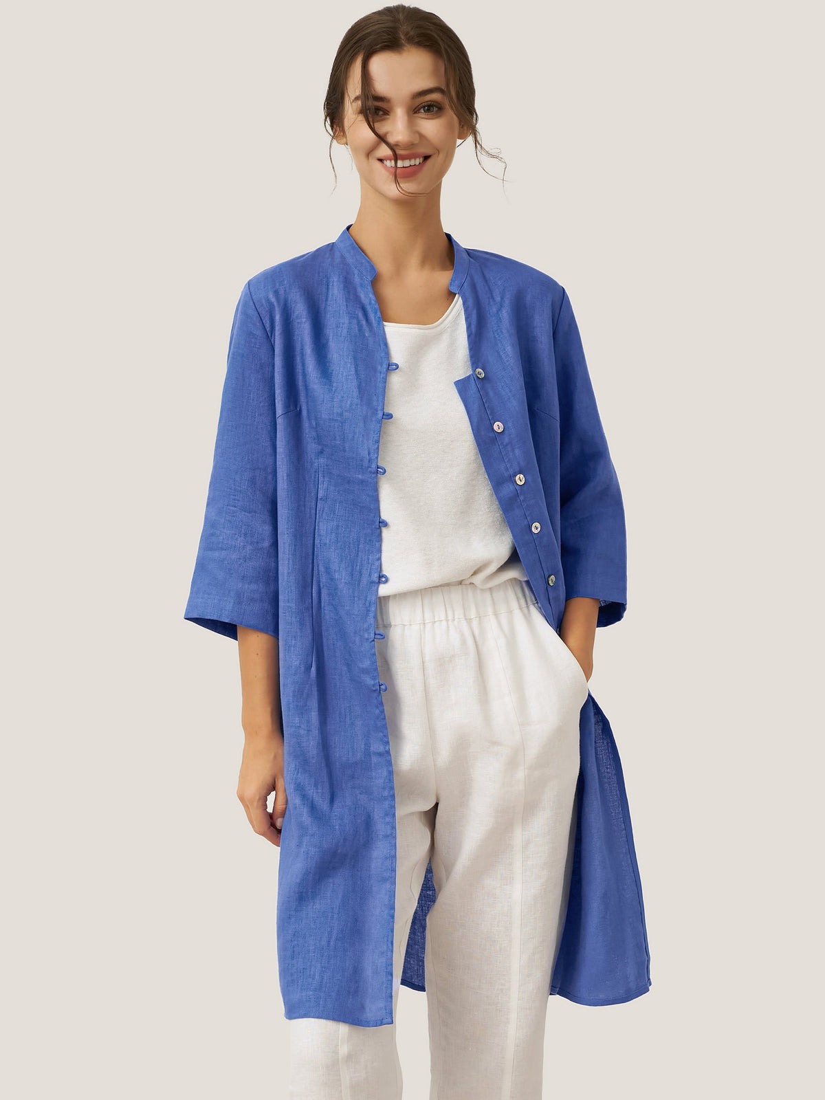 100% Linen Hand Button Long Top DILLON