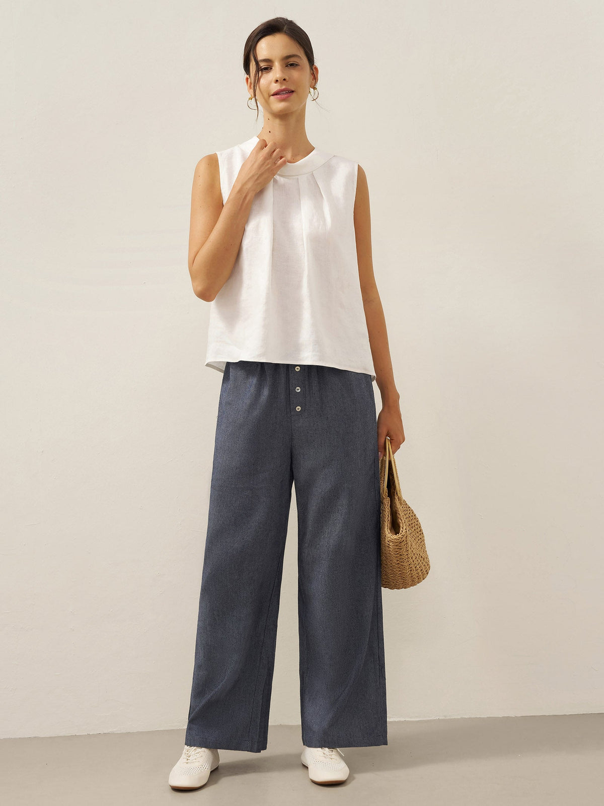 100% Linen Structured Collar Sleeveless Blouse BLAIR