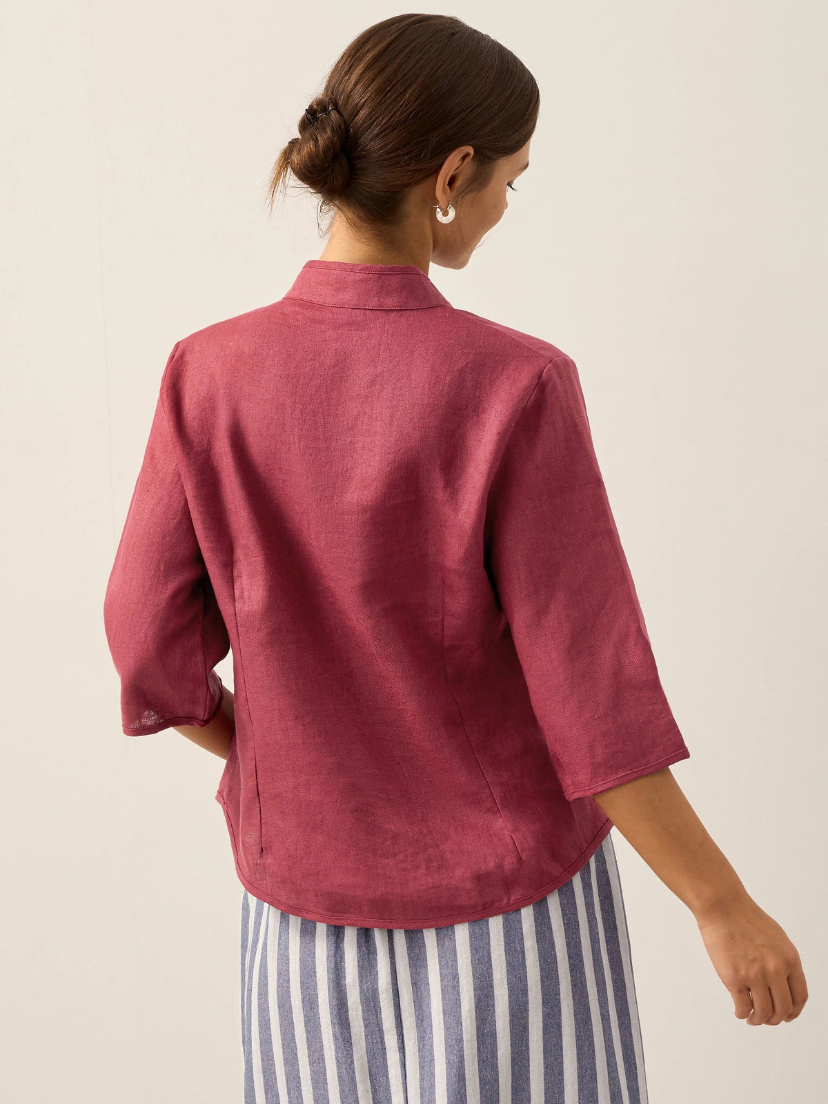 100% Linen Stand-Collar Half-Sleeve Fitted Jacket AMELIA