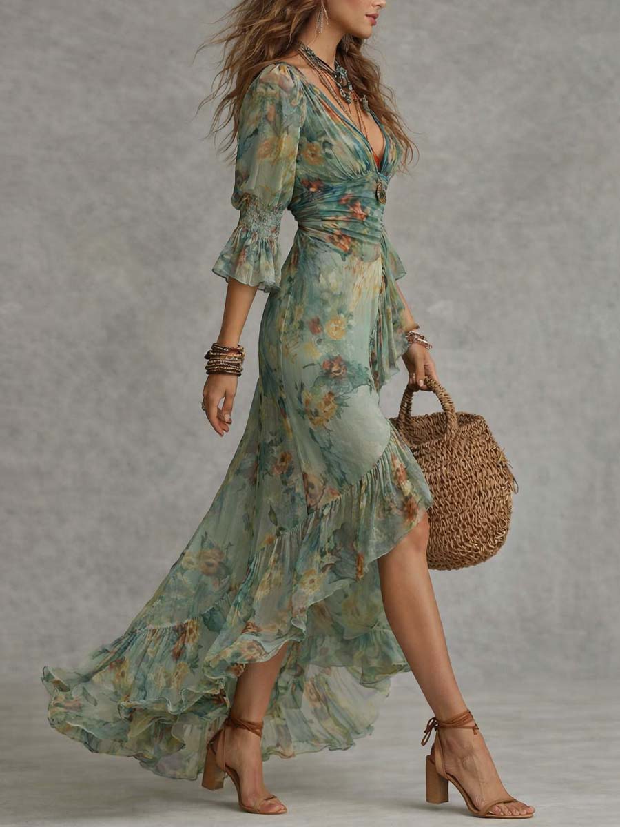 Alma | Vestido largo con estampado floral rom¨¢ntico