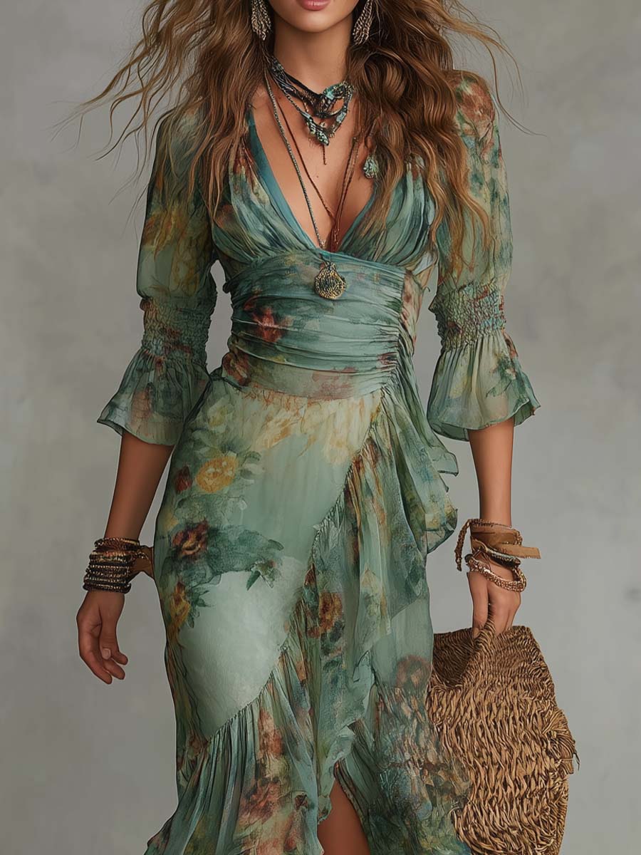 Alma | Vestido largo con estampado floral rom¨¢ntico