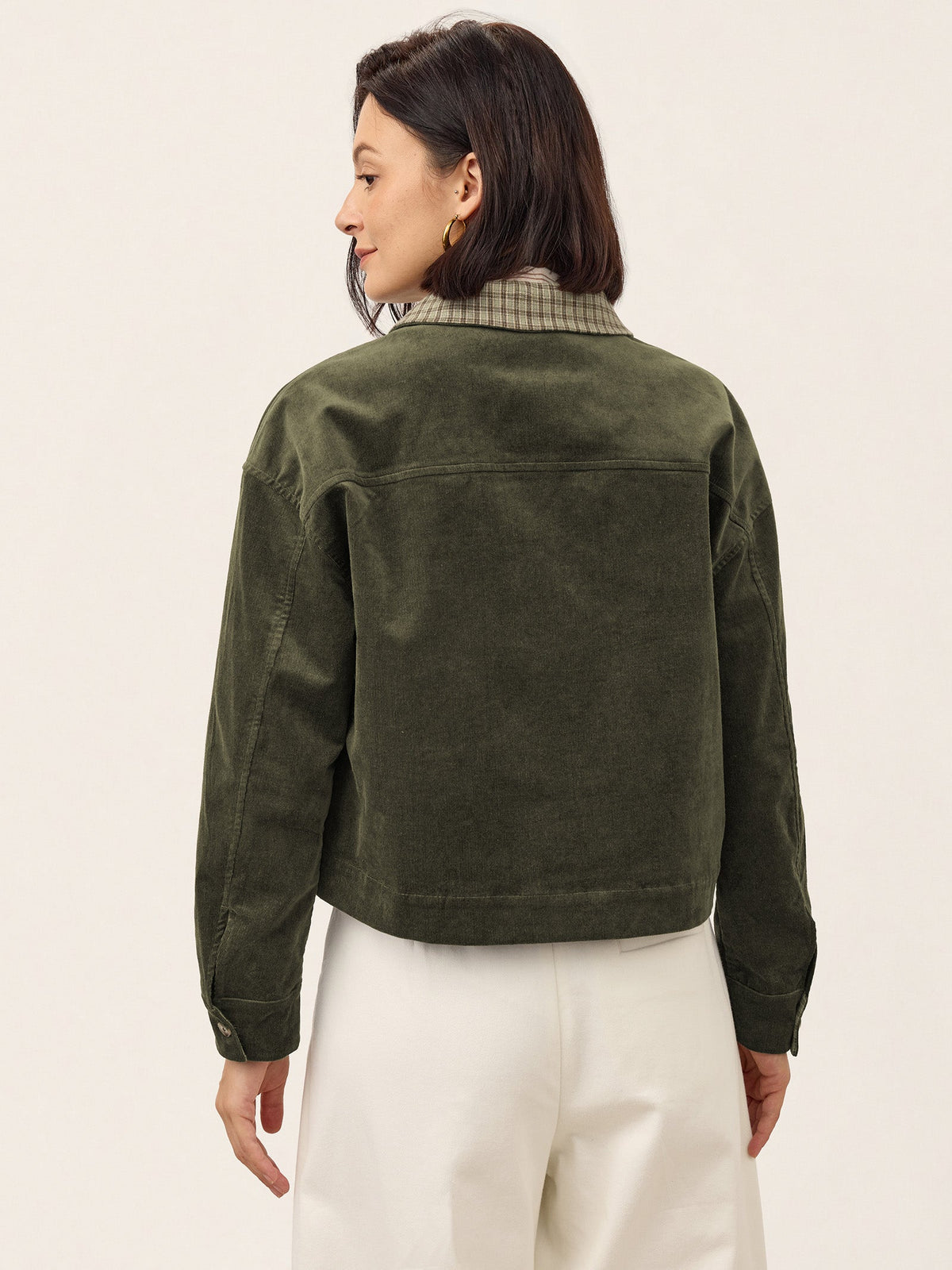 Contrast Check Collar Cropped Jacket FLORENZA