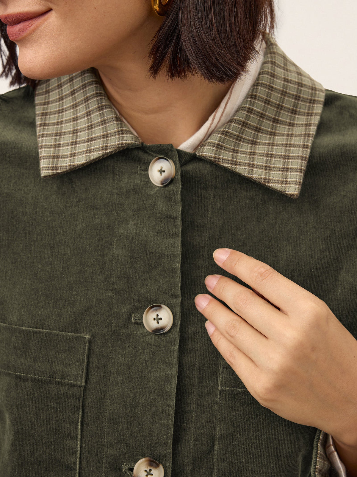 Contrast Check Collar Cropped Jacket FLORENZA