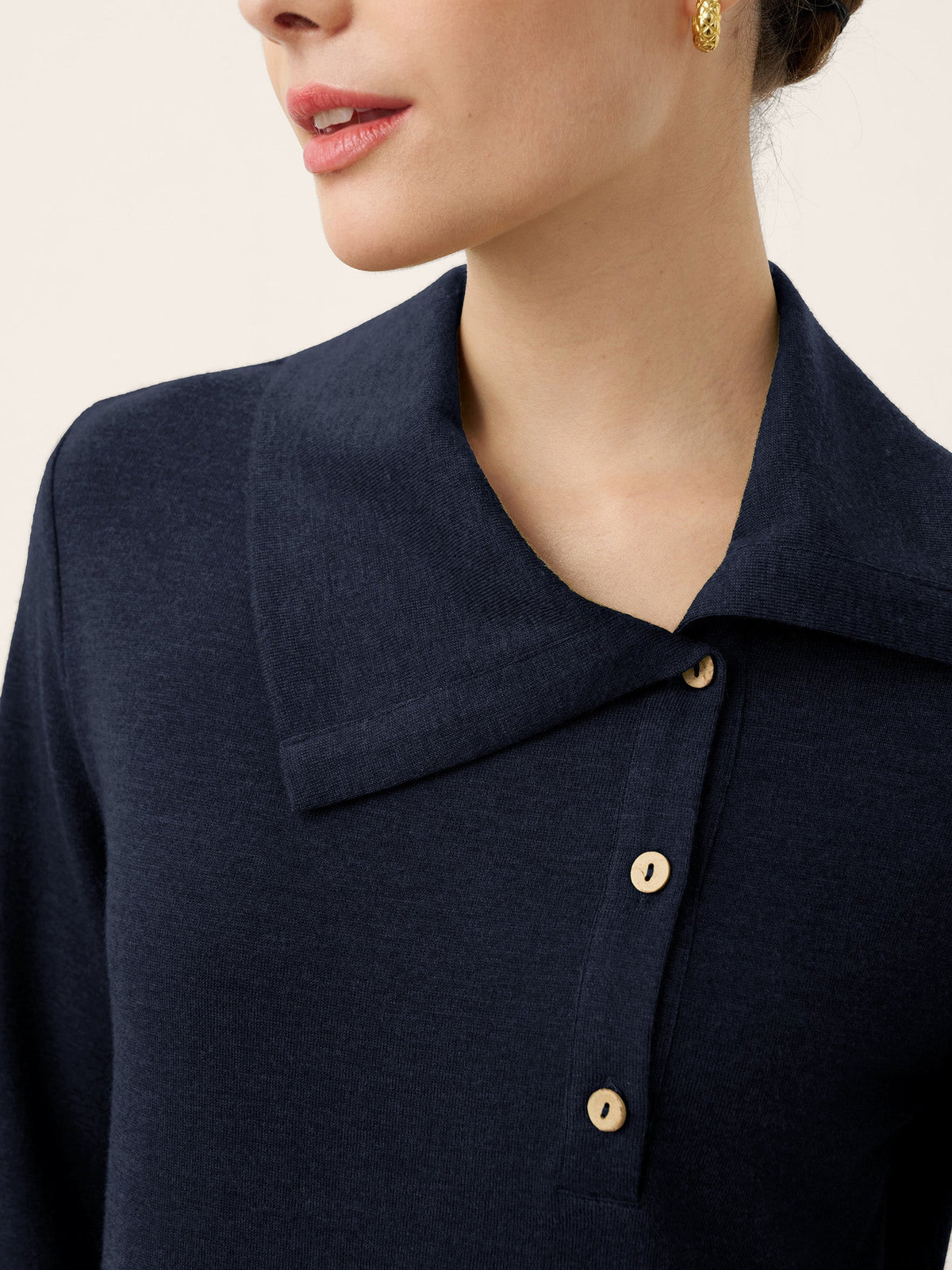 Wool Asymmetric Lapel Fruit Button Decor Top YSABEL