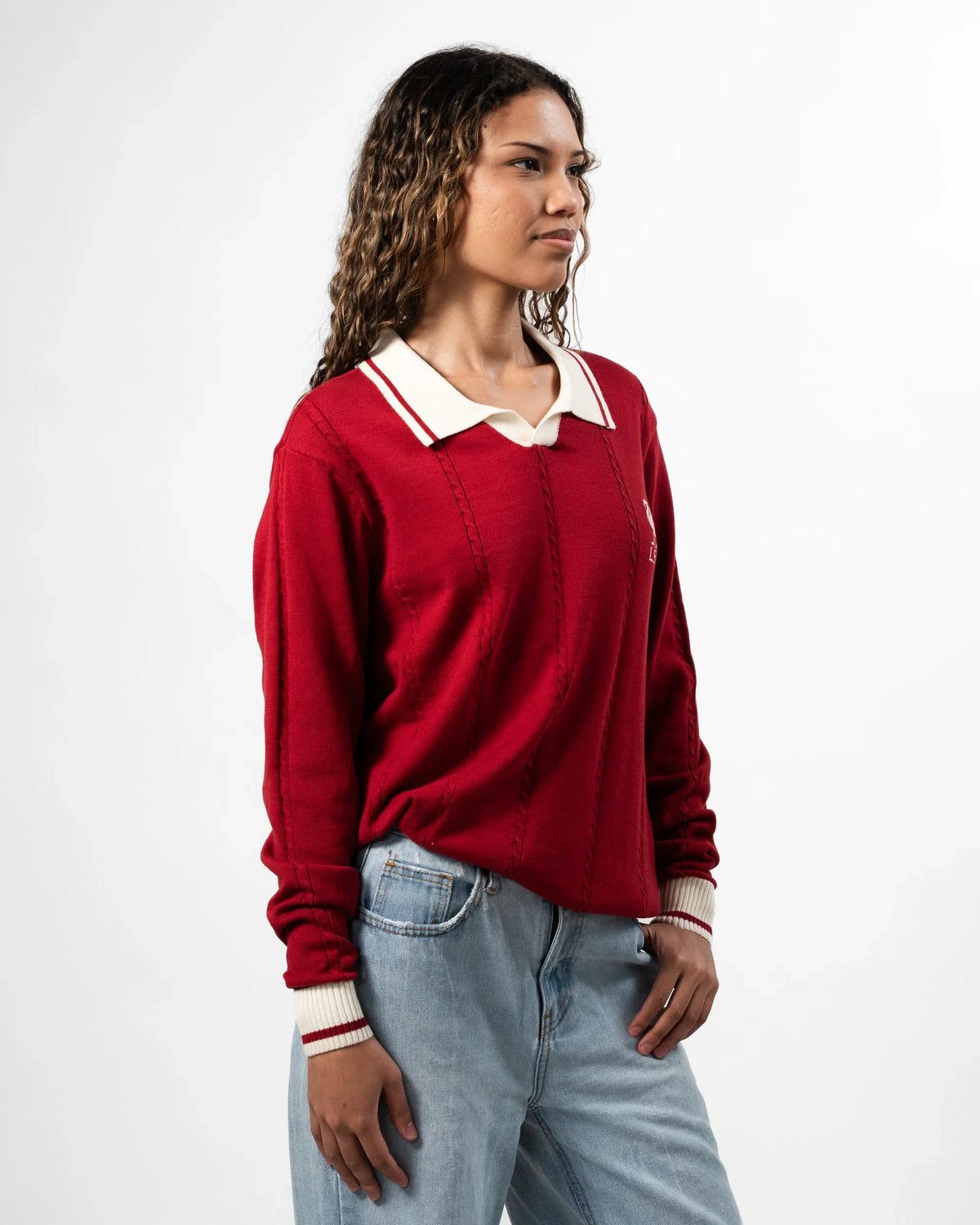 Liverpool Cable LS Knit Red