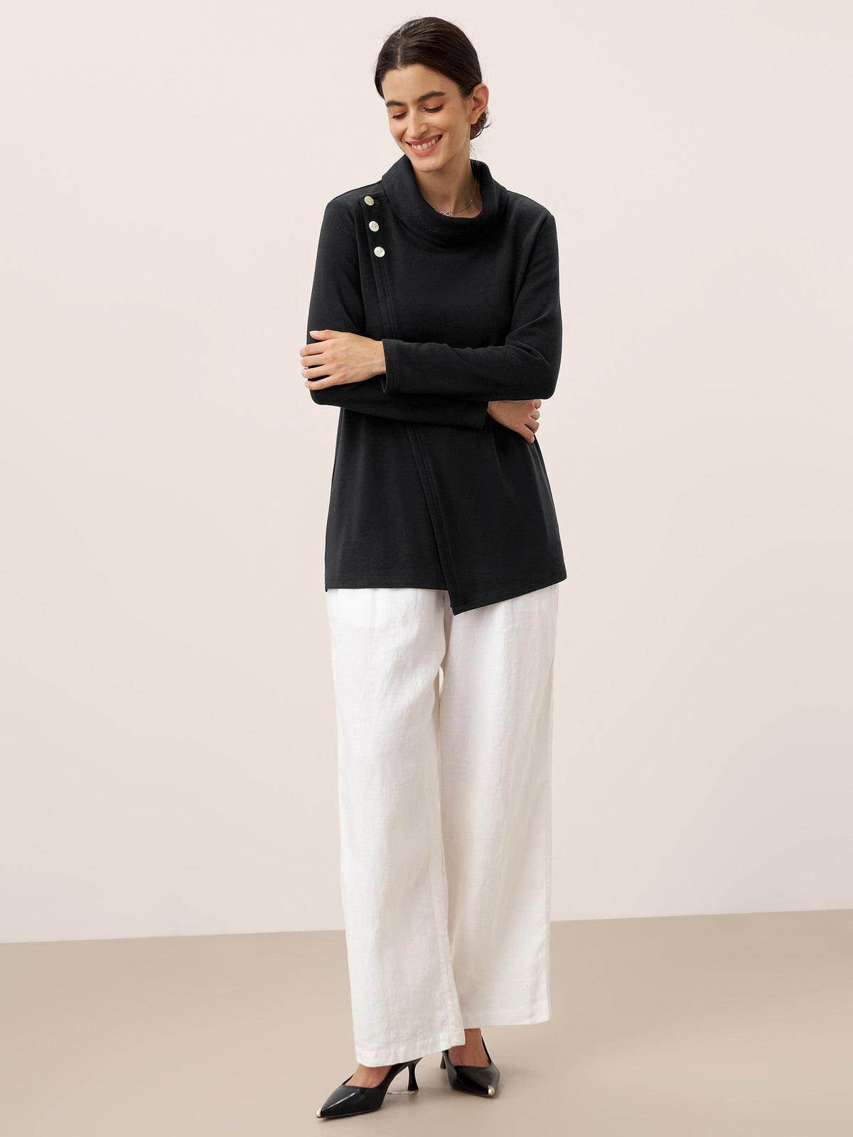 Mock Neck Buttoned Stretch Top ZARIA