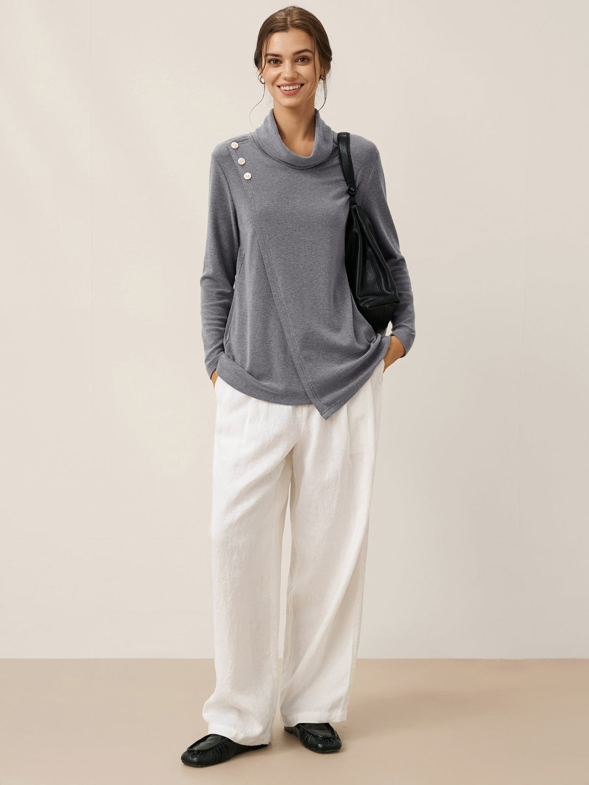 Mock Neck Buttoned Stretch Top ZARIA
