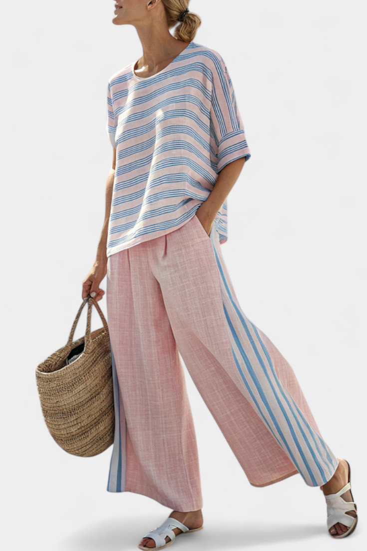Celia - Conjunto de lino y bamb¨² rosa