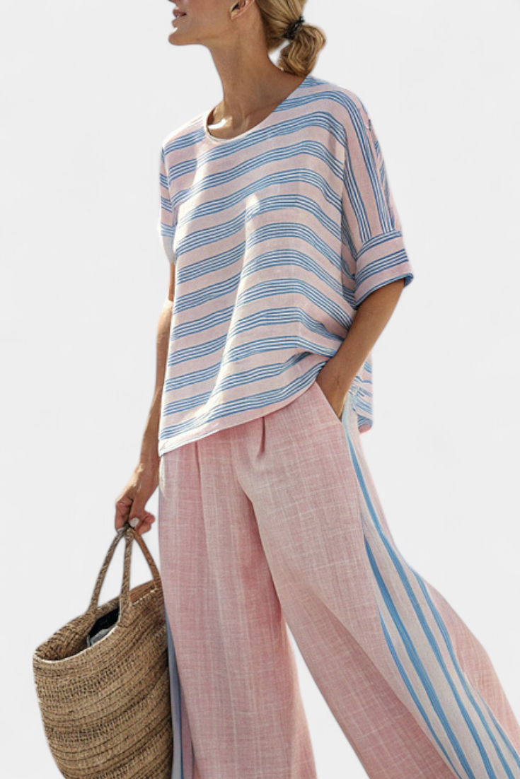 Celia - Conjunto de lino y bamb¨² rosa