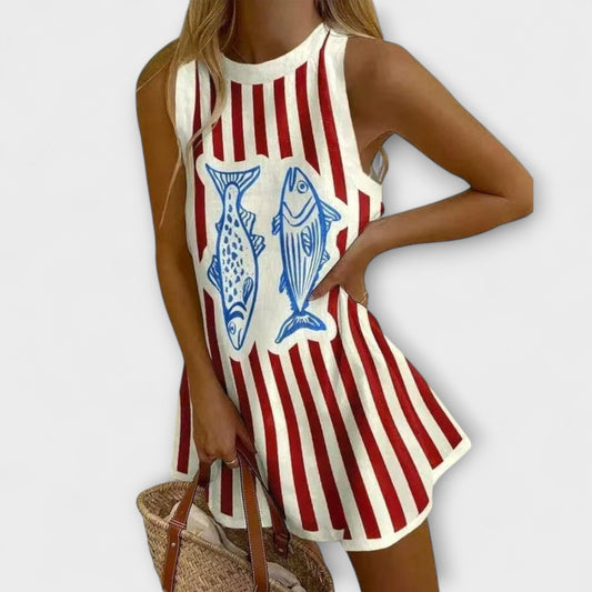 B¨¢rbara - Mini Vestido Estampa Peixes