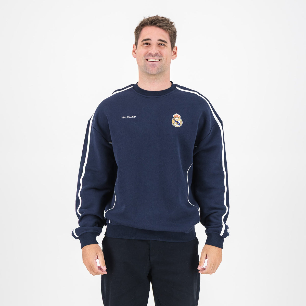 Real Madrid Piped Panel Crew Sweat-Navy