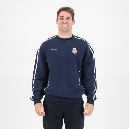 Real Madrid Piped Panel Crew Sweat-Navy