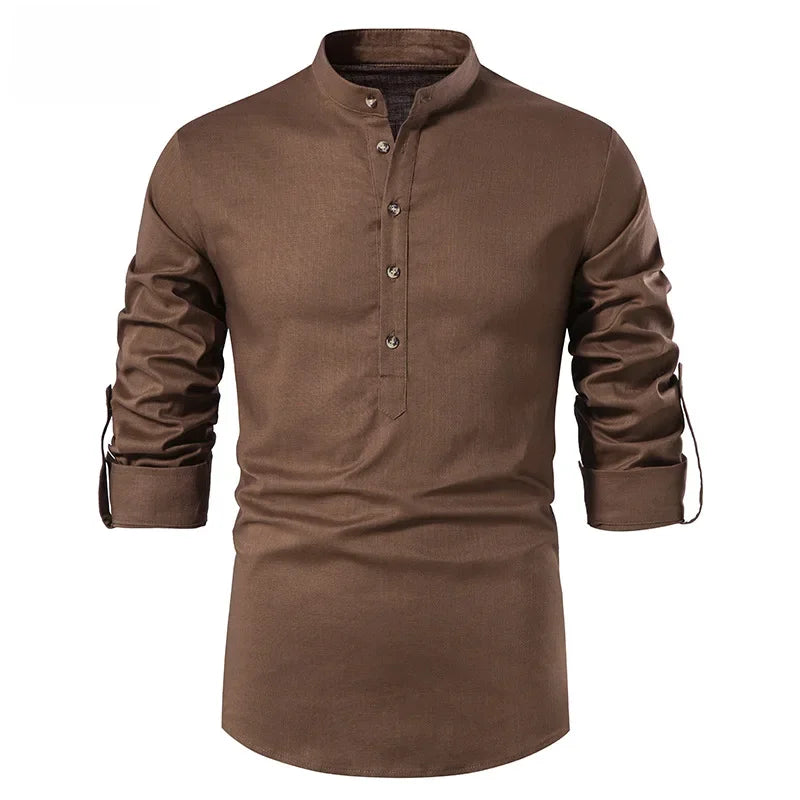 Crist¨®bal? - Camisa marr¨®n ajustada con acabado premium