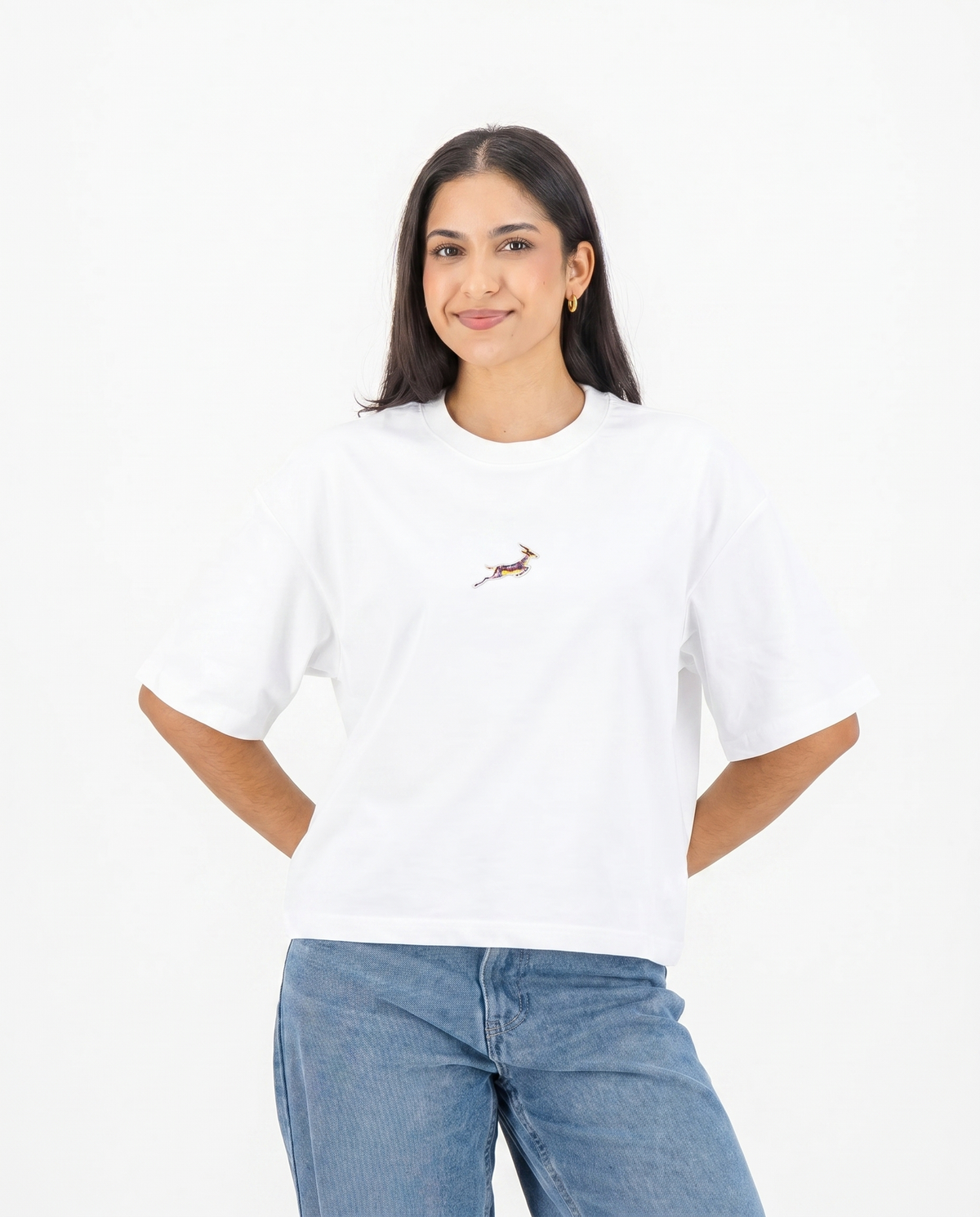 Springboks Ladies Boxy Tee Plain White