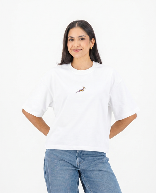 Springboks Ladies Boxy Tee Plain White