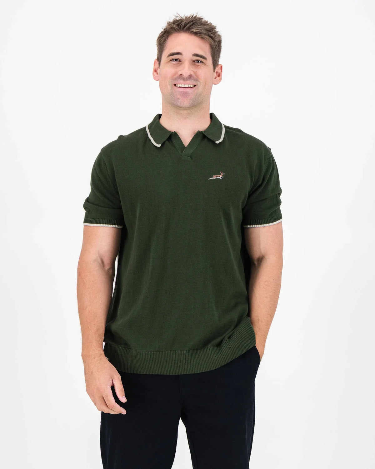 Springboks Tipped Knit SS Polo-Military Olive