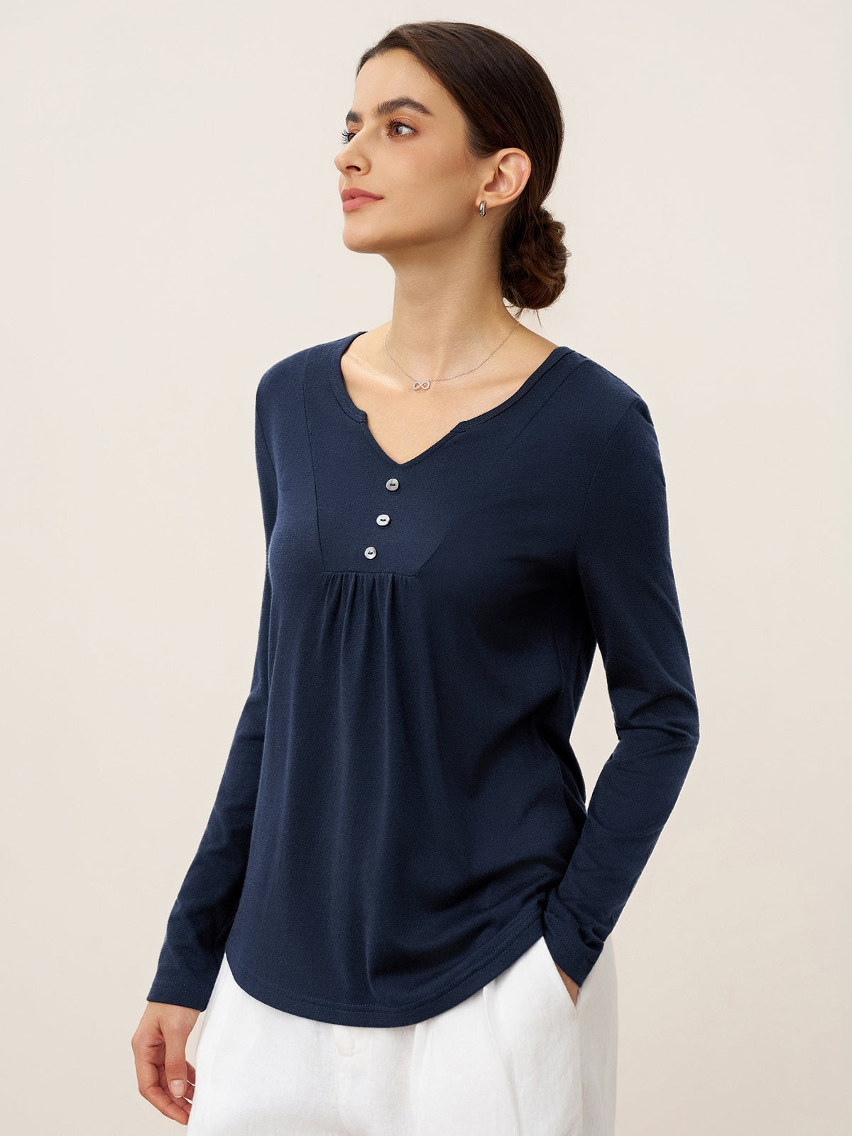 Cashmere-Blend Textured Pleated Shell Accent Stretch Top ZINNIA