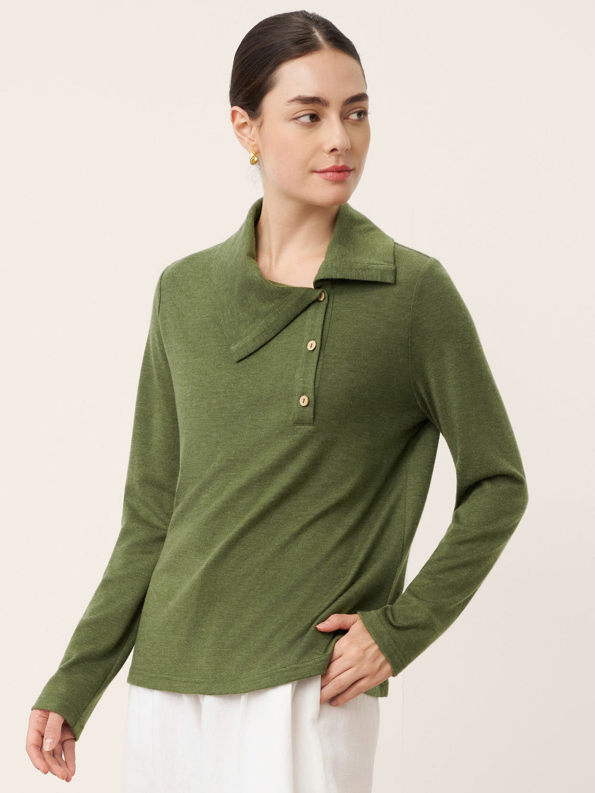 Wool Asymmetric Lapel Fruit Button Decor Top YSABEL