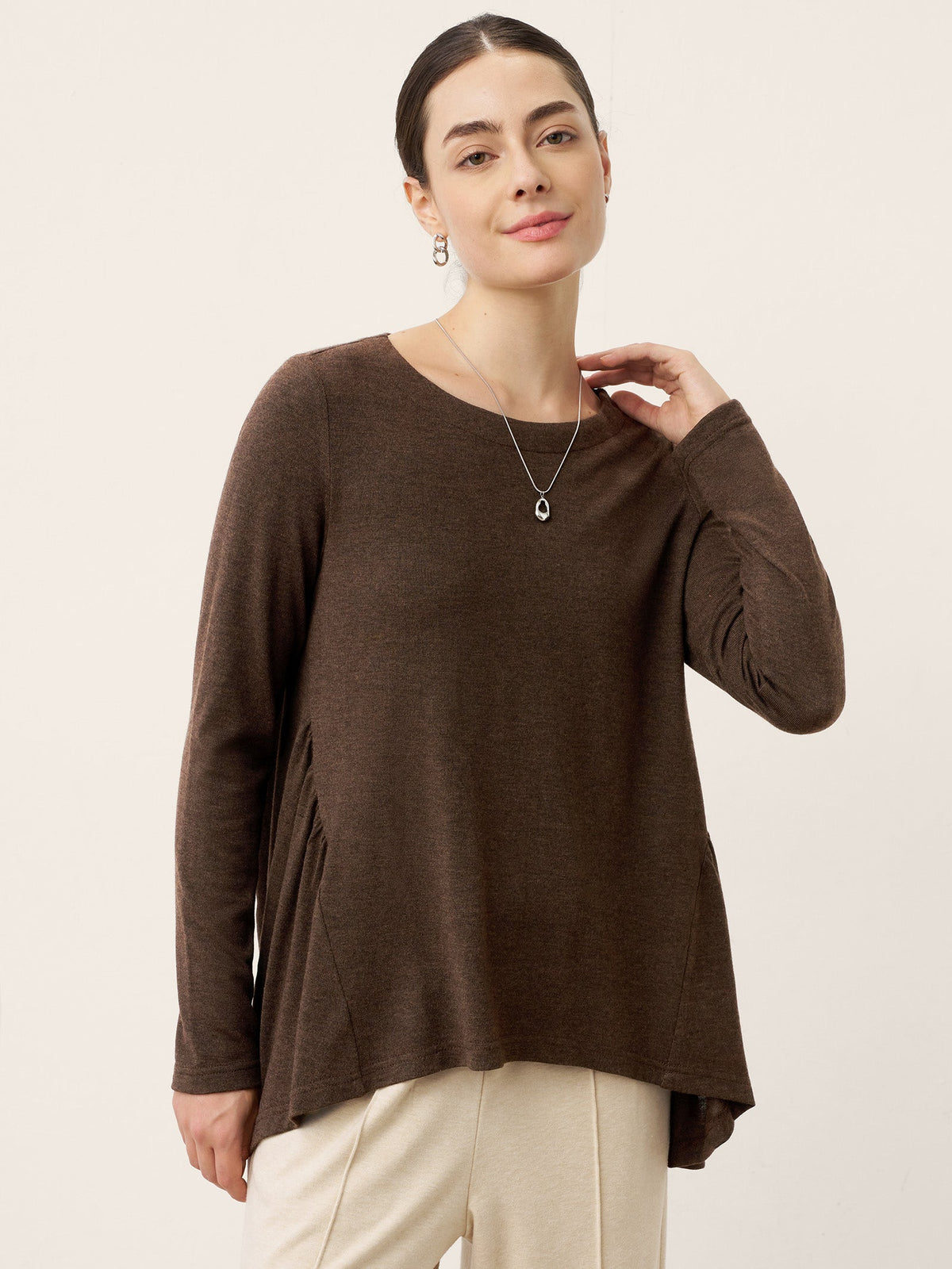 Wool Panelled Ruched Asymmetric Hem Top KALISTA