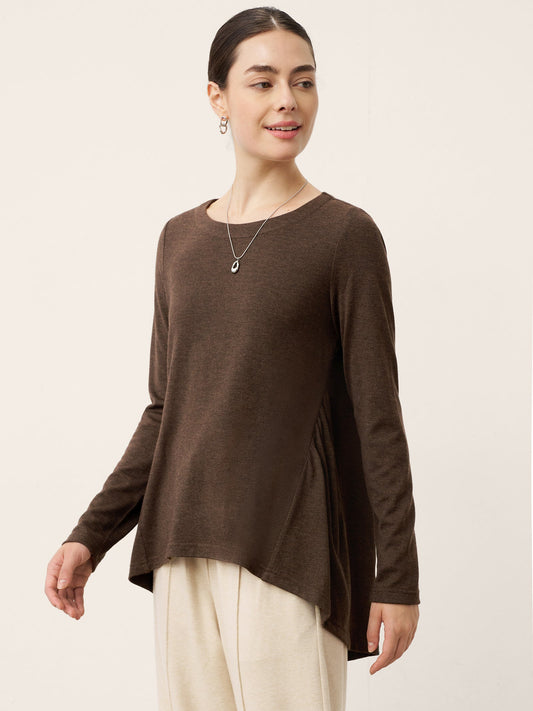 Wool Panelled Ruched Asymmetric Hem Top KALISTA