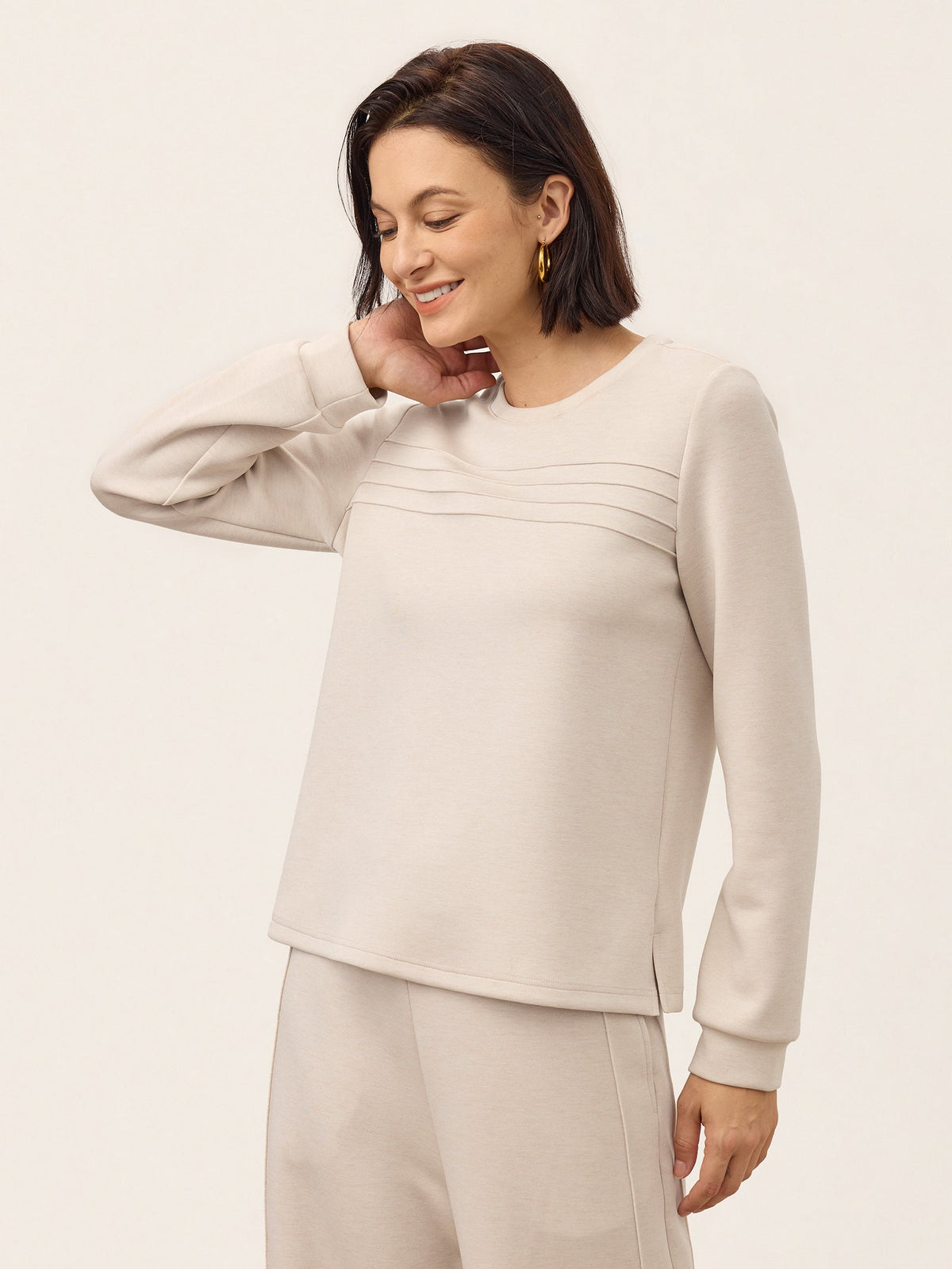 Wool Accordion Pleat Long Sleeve Top ORABEL