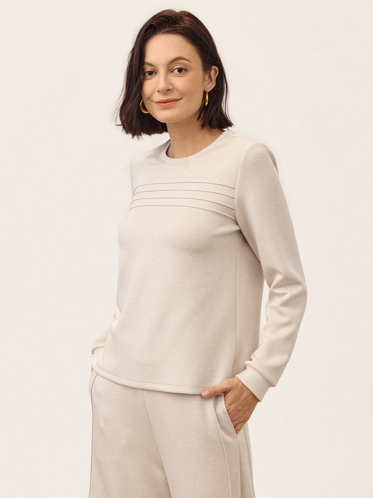Wool Accordion Pleat Long Sleeve Top ORABEL