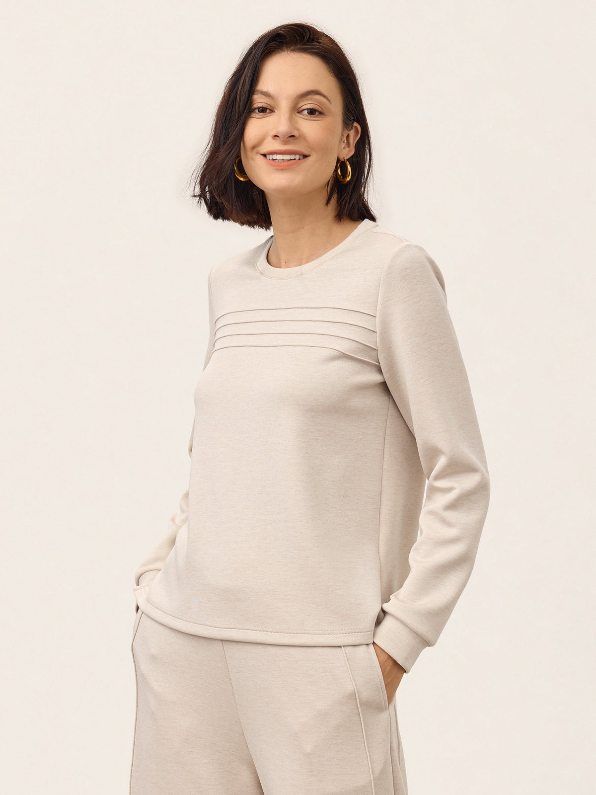 Wool Accordion Pleat Long Sleeve Top ORABEL