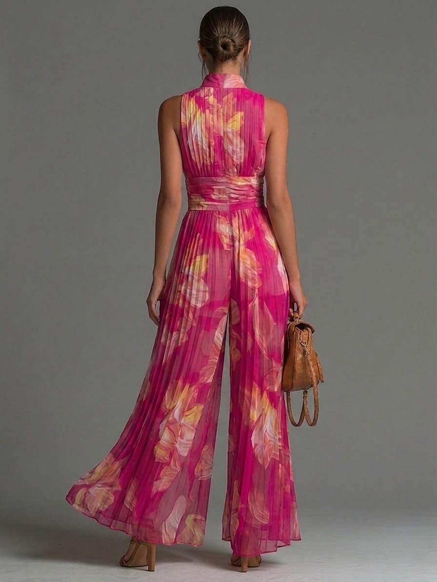 Candela | Mono plisado con estampado floral fucsia