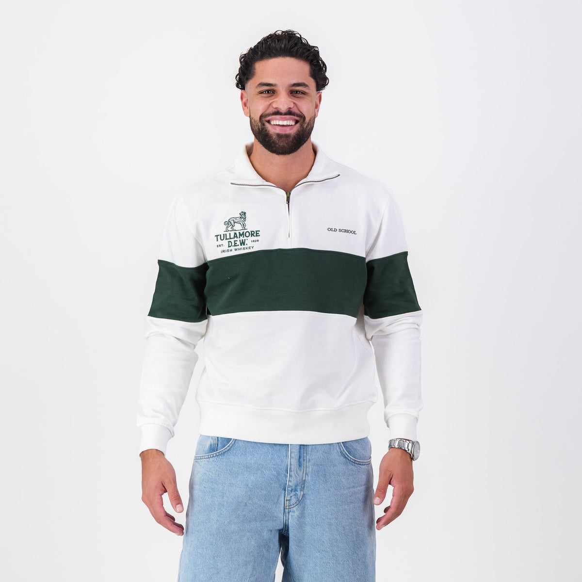 B2B Old School Tullamore Dew Quarter Zip Sweat Panel Green White