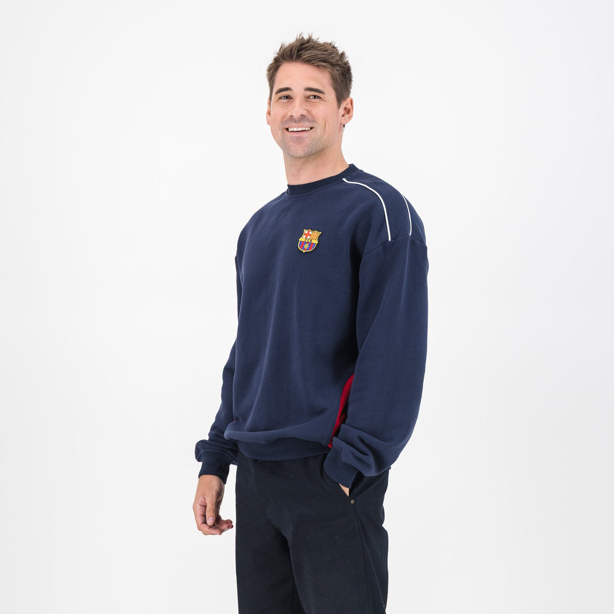 Barcelona FC Colour Block Crew Sweat - Navy