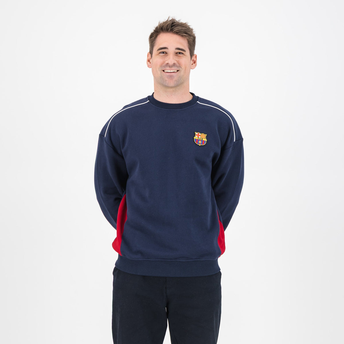 Barcelona FC Colour Block Crew Sweat - Navy