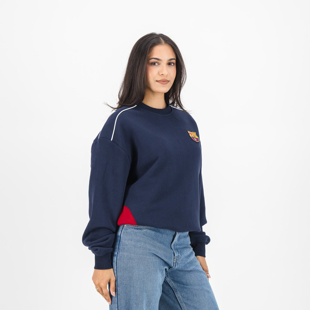 Barcelona FC Colour Block Crew Sweat - Navy