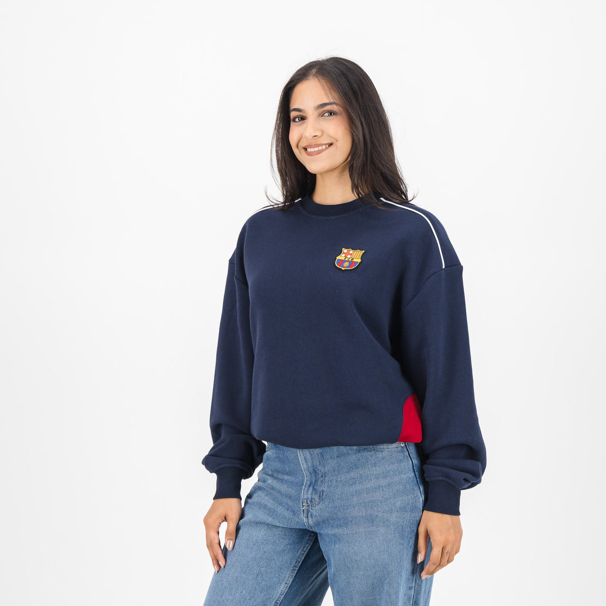 Barcelona FC Colour Block Crew Sweat - Navy