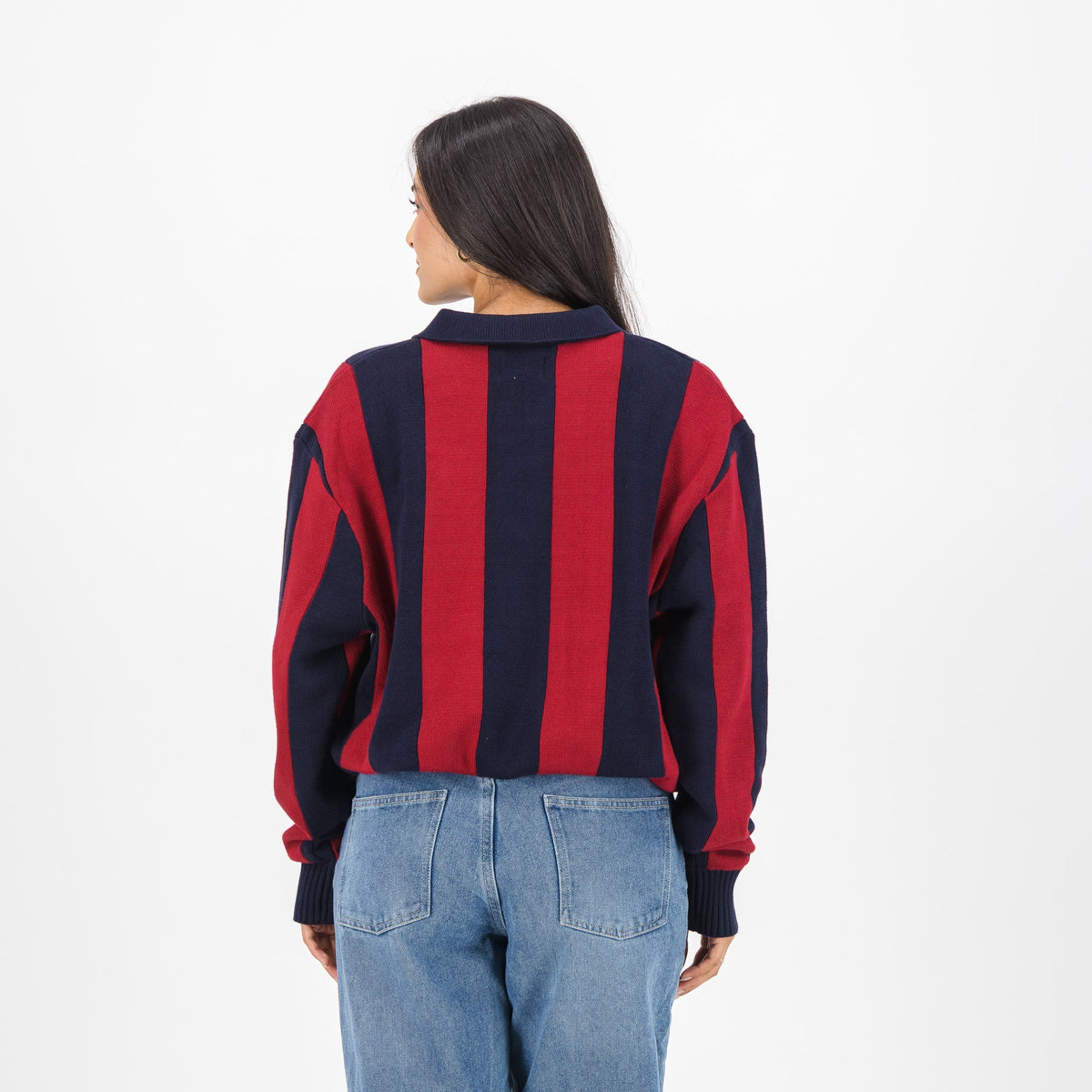 Barcelona FC Stripe 2 Button Long Sleeve Knit Polo Navy