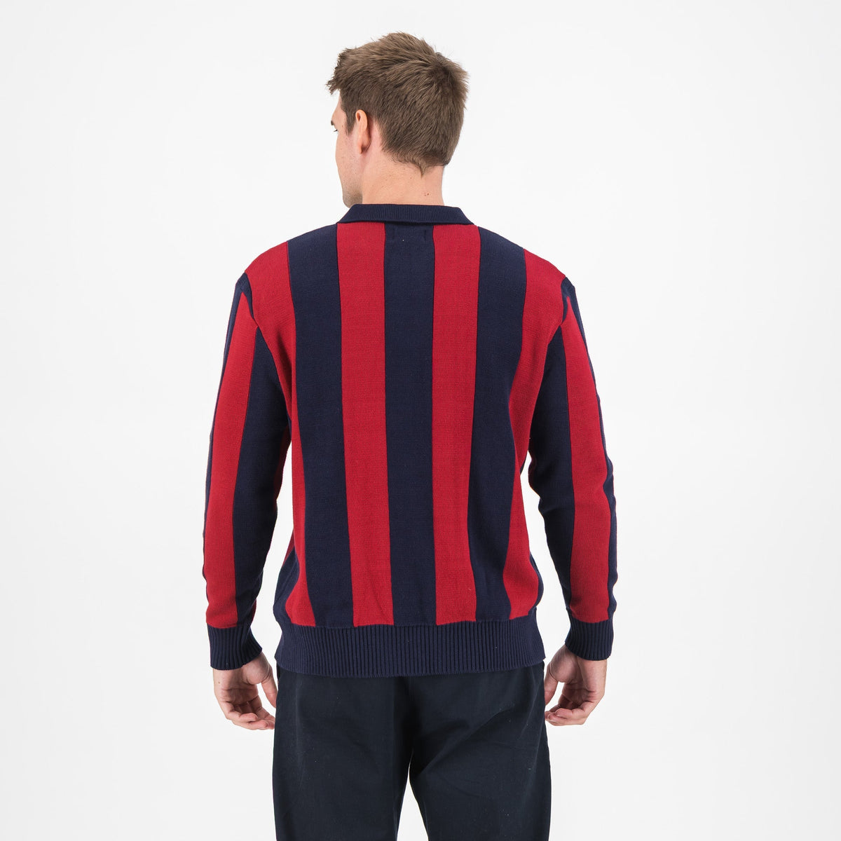Barcelona FC Stripe 2 Button Long Sleeve Knit Polo Navy