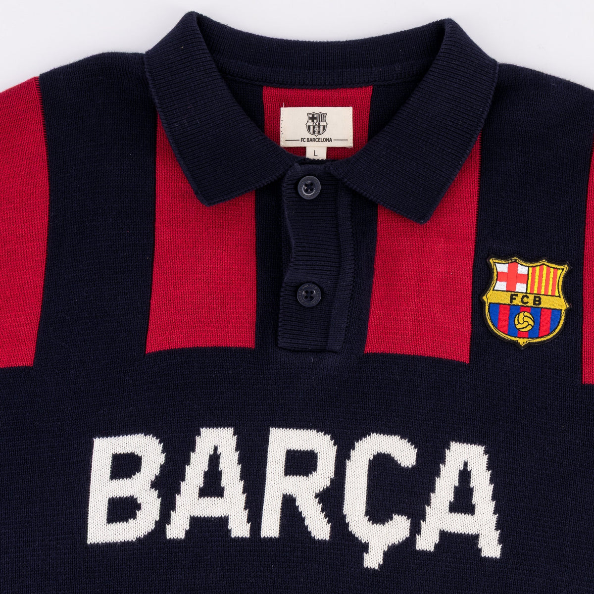 Barcelona FC Stripe 2 Button Long Sleeve Knit Polo Navy