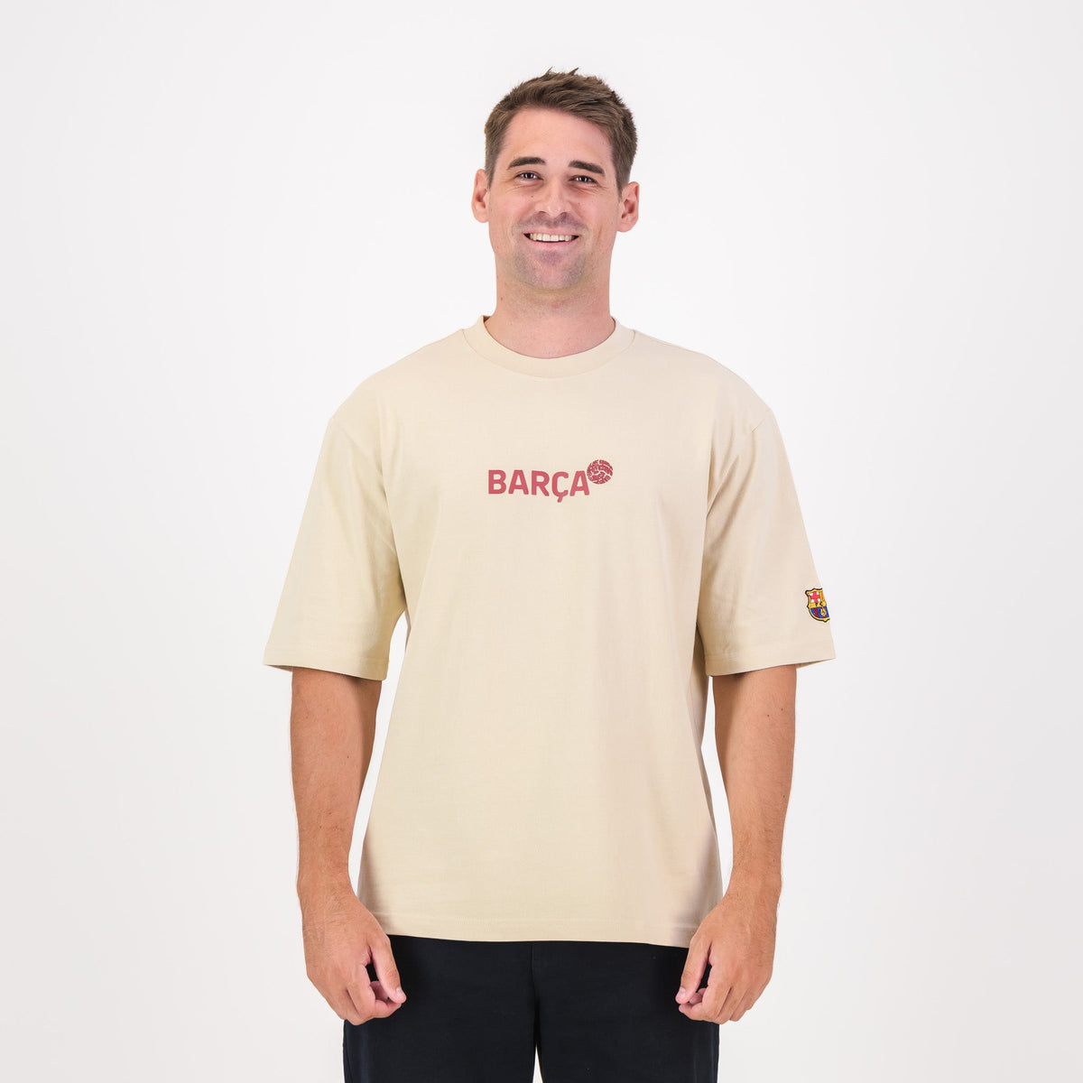 Barcelona FC Word Soccer Ball Barca Boxy Tee-Ivory