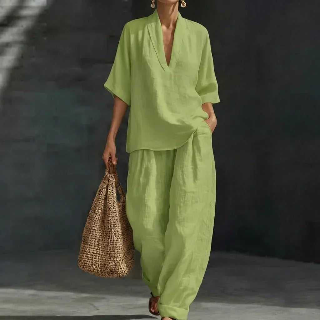 Conjunto Dolores? | Conjunto de lino con mangas murci¨¦lago y pantal¨®n ancho