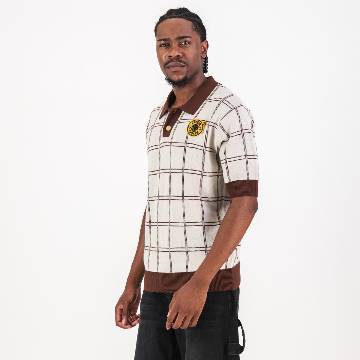Kaizer Chiefs SS Check Knitted Jersey-Ivory