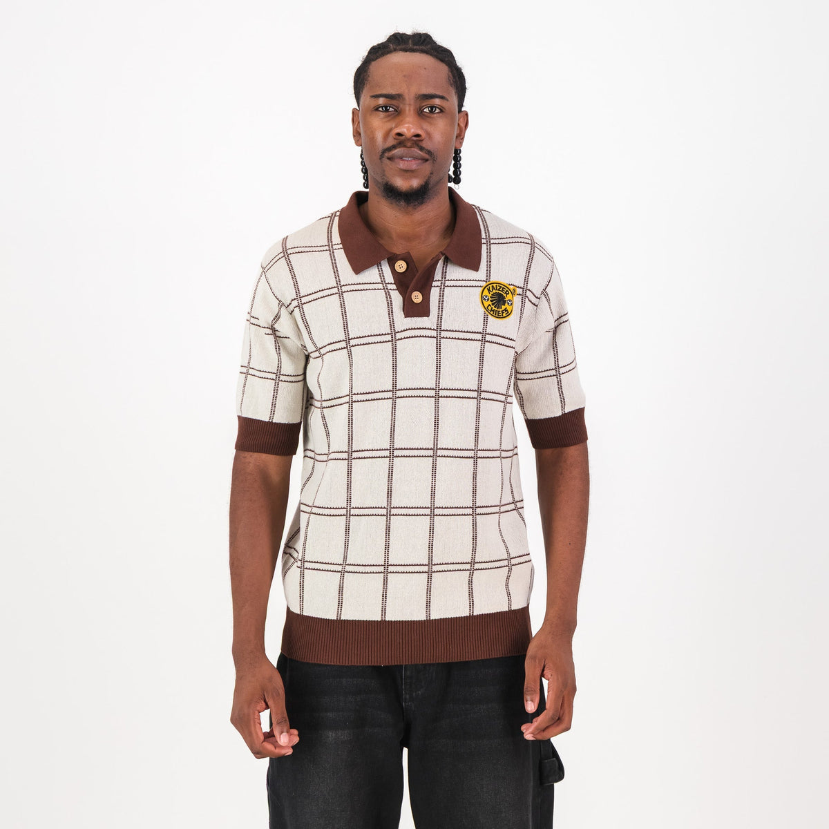 Kaizer Chiefs SS Check Knitted Jersey-Ivory