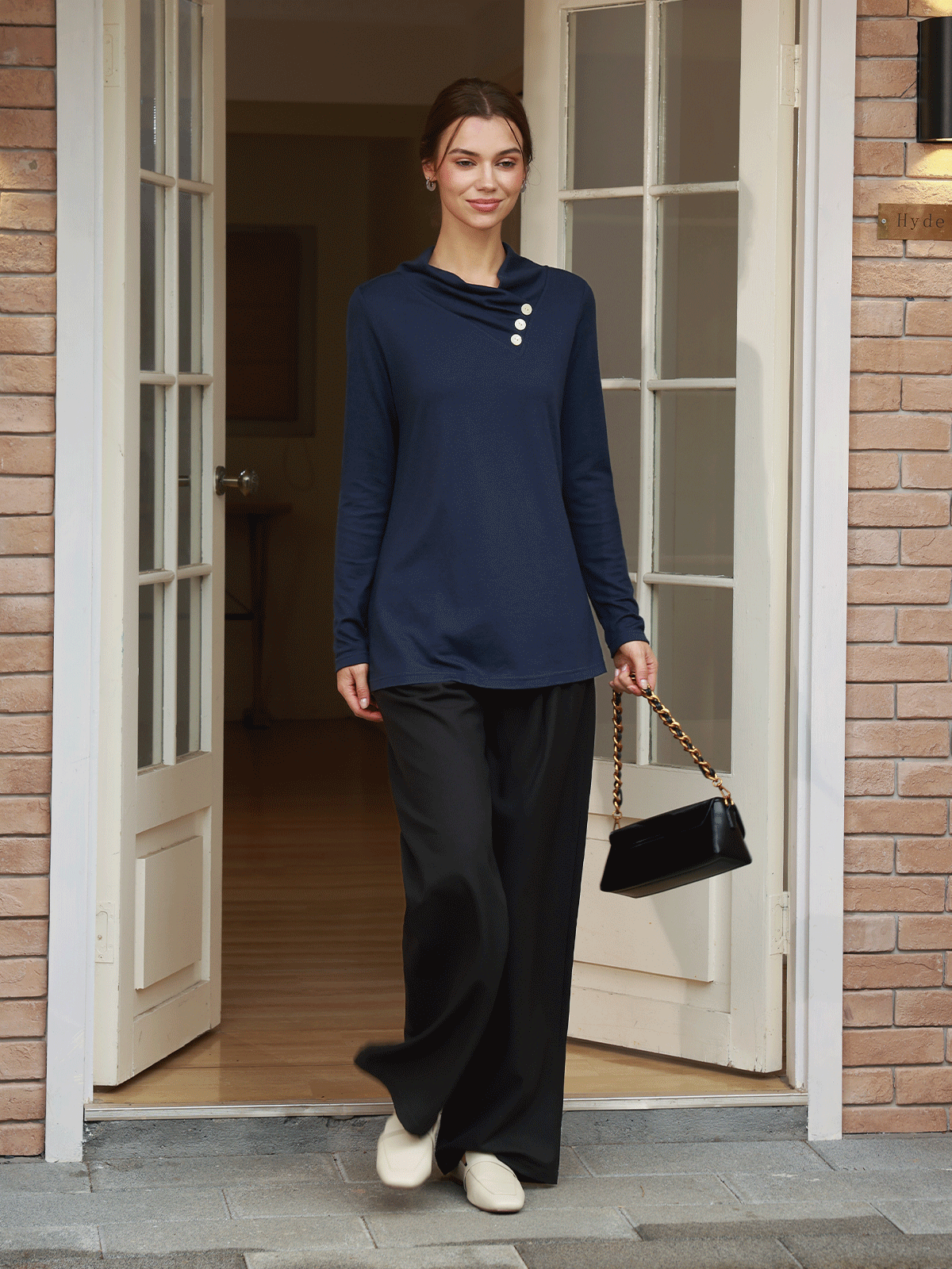 Cashmere Asymmetric Cowl Neck Stretch Top TATIANA