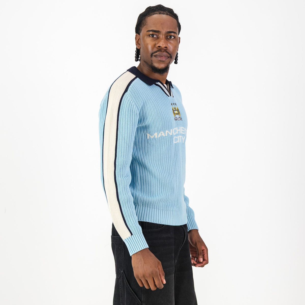 Manchester City Retro LS Knit Jersey-Sky Blue